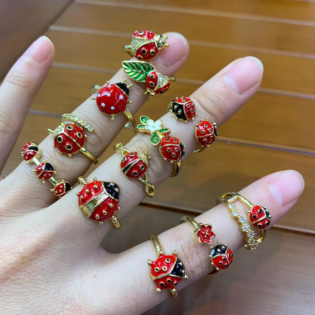 Enamel Ladybird Opening Rings Ladybug Rings Coccinella Septempunctata Opening Rings DIY Gifts for Women