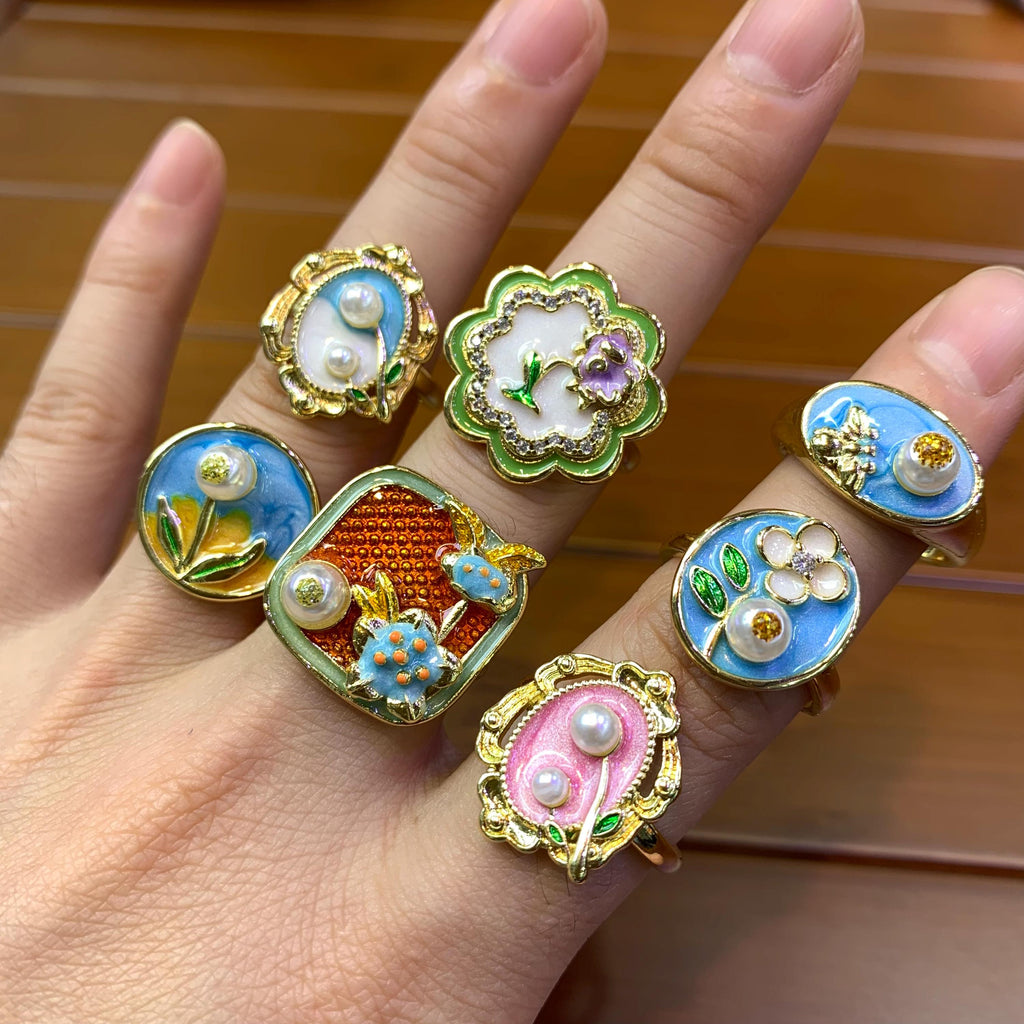 Enamel Flower Shape Opening Rings Flower Rings Opening Rings DIY Gifts for Women