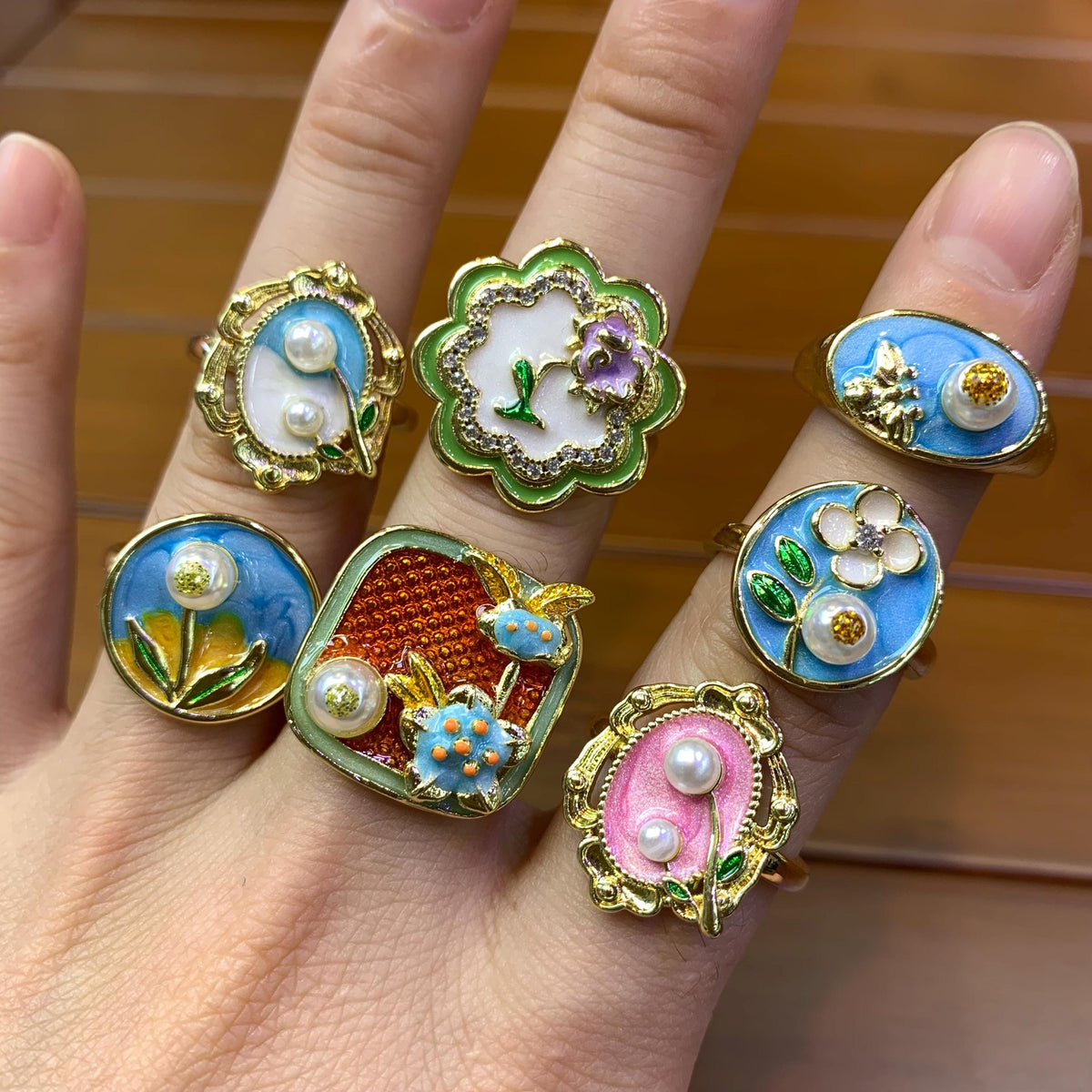 Enamel Flower Shape Opening Rings Flower Rings Opening Rings DIY Gifts for Women