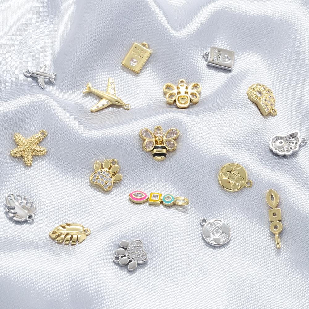 19 Kinds of Metal Pendant Airplane, Bear Paw Conch Starfish, Bee Pendant DIY Gifts for Women