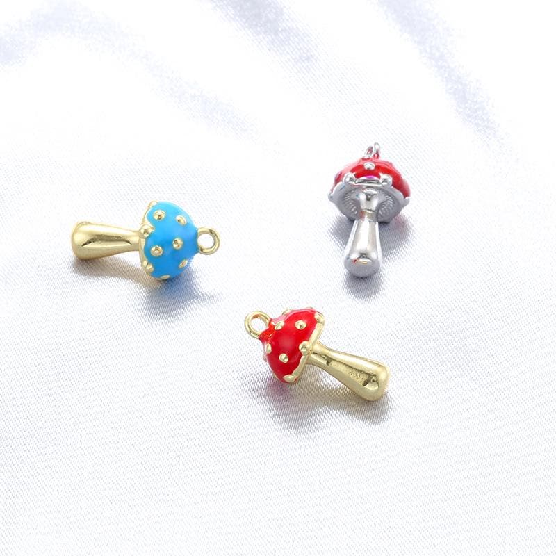 Enamel Mushroom Blue Red Pendant Gold Mushroom Shape Pendant DIY Necklace Accessory