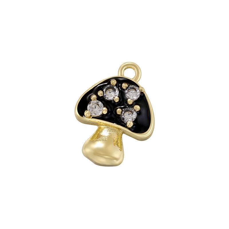 Enamel Mushroom Black Red White Pendant Gold Mushroom Shape Pendant DIY Necklace Accessory