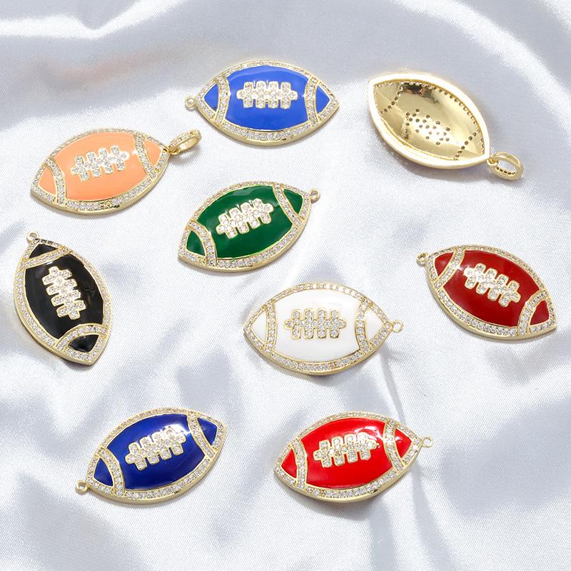 Colorful Enamel Rugby Ball Shape Pendant Oval Shape Pendant Gifts for DIY Necklace Accessory