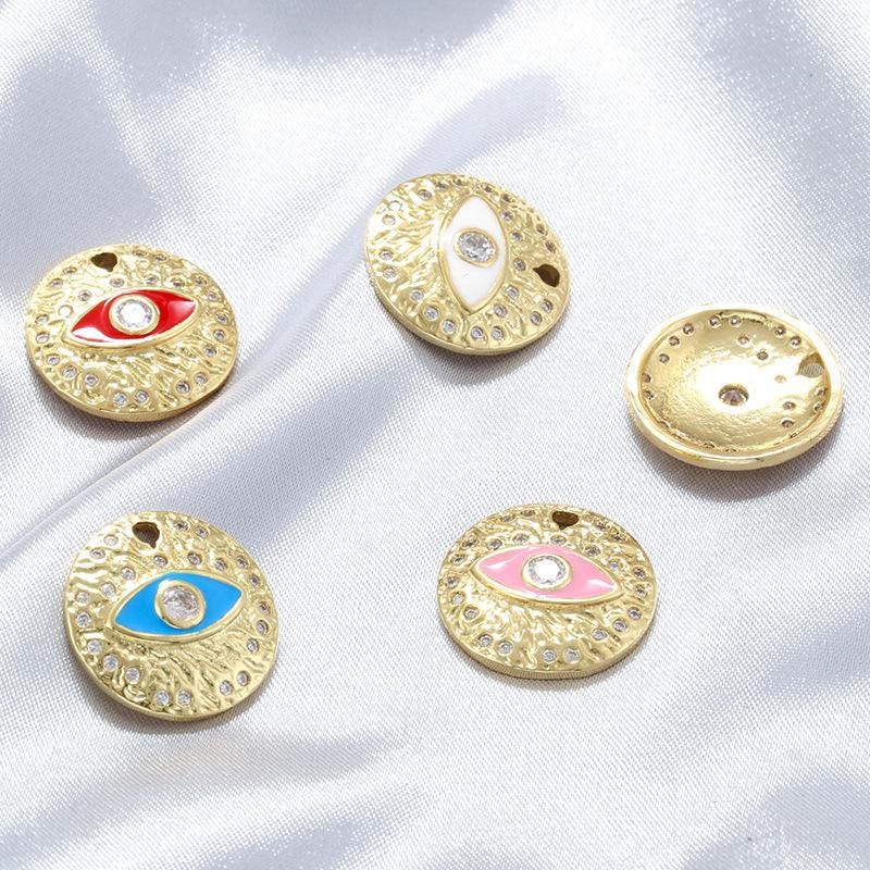 Enamel Colorful Evil Eyes Tube Shape Pendant Gold Round Shape Pendant DIY Bracelet and Necklace Accessory