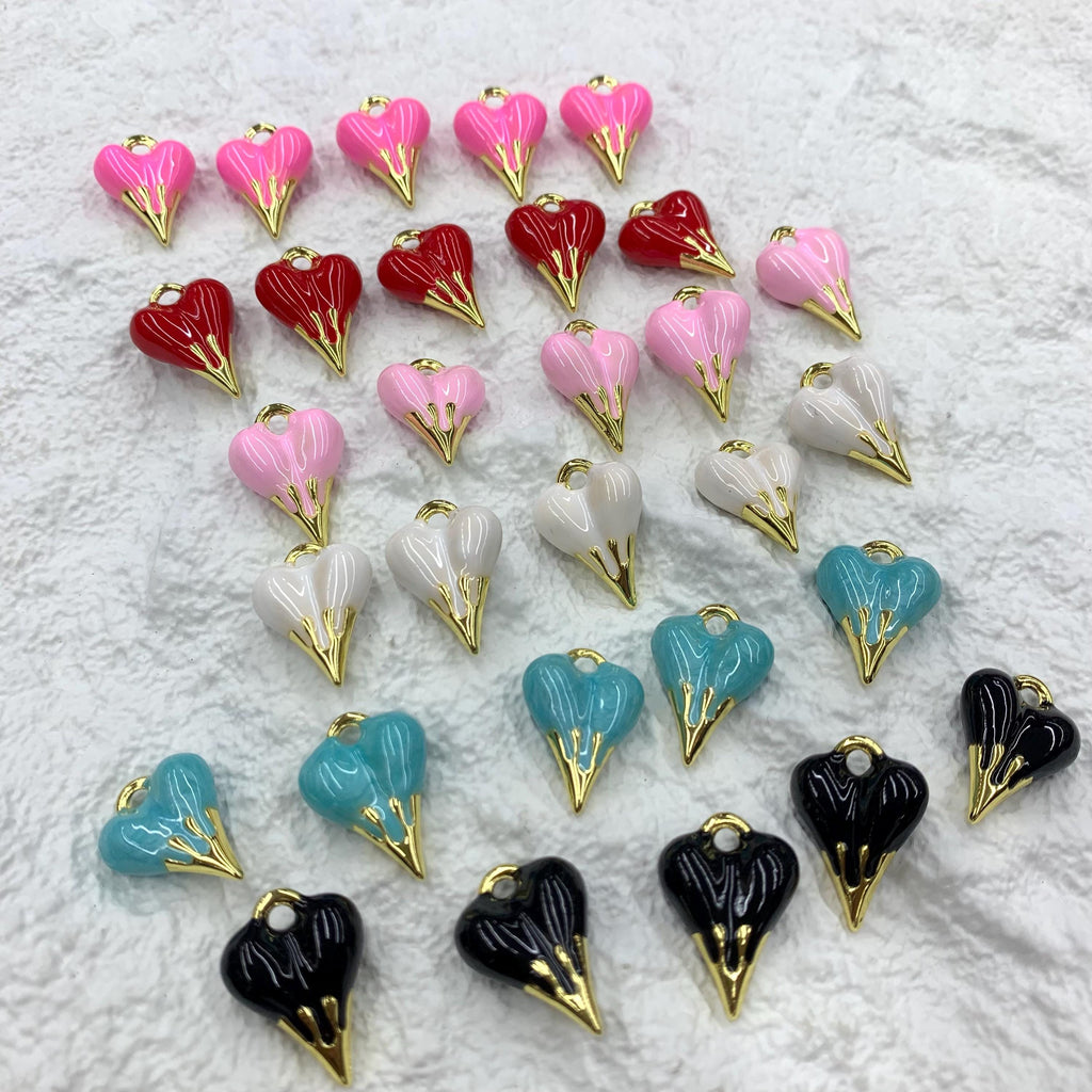 Gold Heart Charm Enamel Heart Shape Pendant Love Shape Pendant DIY Bracelet and Necklace Accessory 15 *21mm  20*28mm