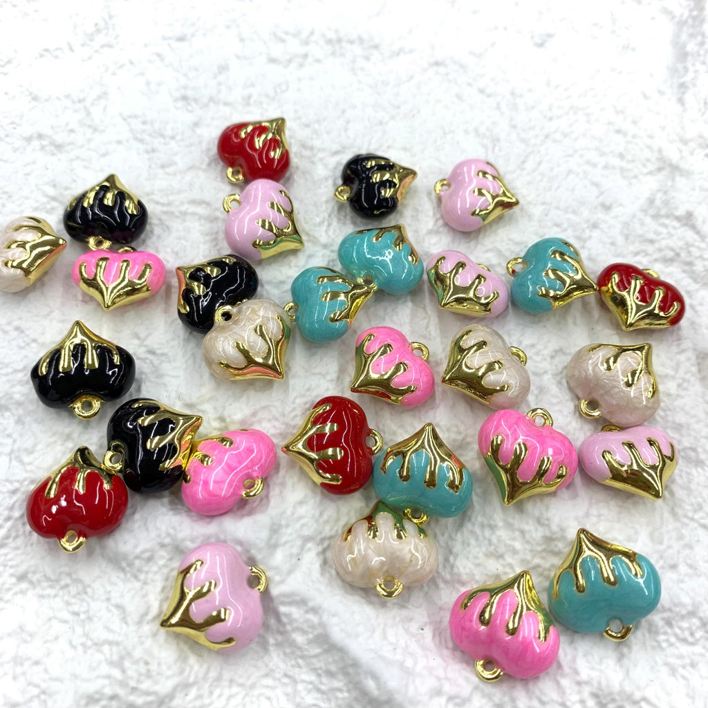 Gold Heart Charm Enamel Heart Shape Pendant Love Shape Pendant DIY Bracelet and Necklace Accessory 15 *16mm