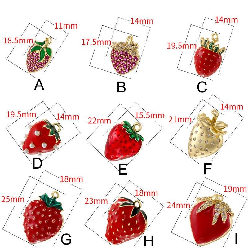 9 Kinds of Enamel Strawberry Pendant Strawberry Shape DIY Necklace Gifts for Women