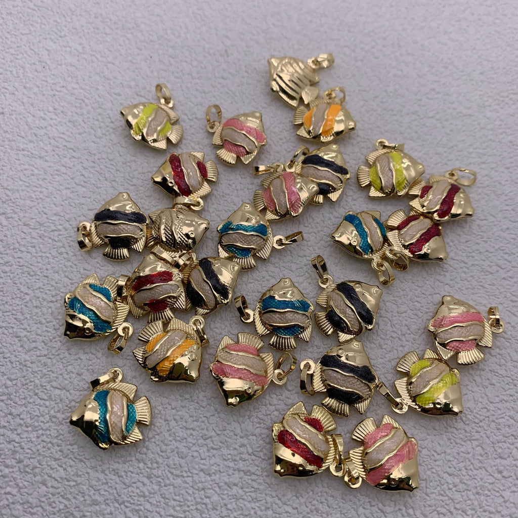 Enamel Seafish Charms Fish Shape Enamel Pendant 18K Gold Plated Beach Charm for DIY Necklace Making