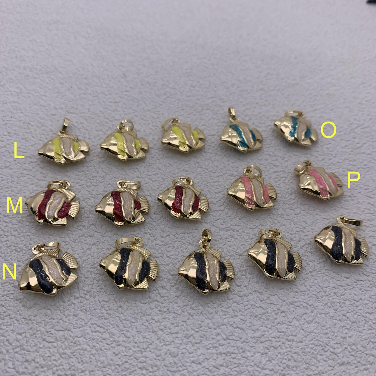Enamel Seafish Charms Fish Shape Enamel Pendant 18K Gold Plated Beach Charm for DIY Necklace Making