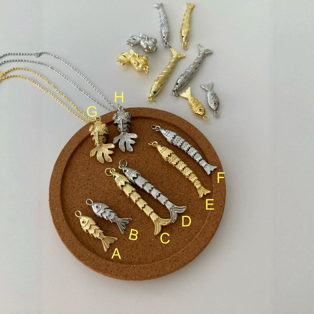 Brass Fish Pendant Fish Pendant Can Swing for DIY Necklace Making (No Chain)