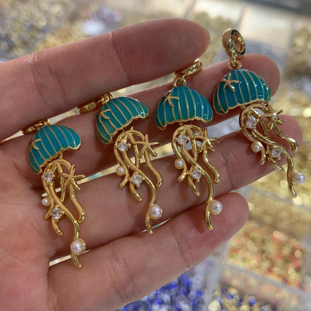 Enamel Jellyfish Shape Pendant Medusa Pendant Acaleph with peal for DIY Gifts Necklace Making