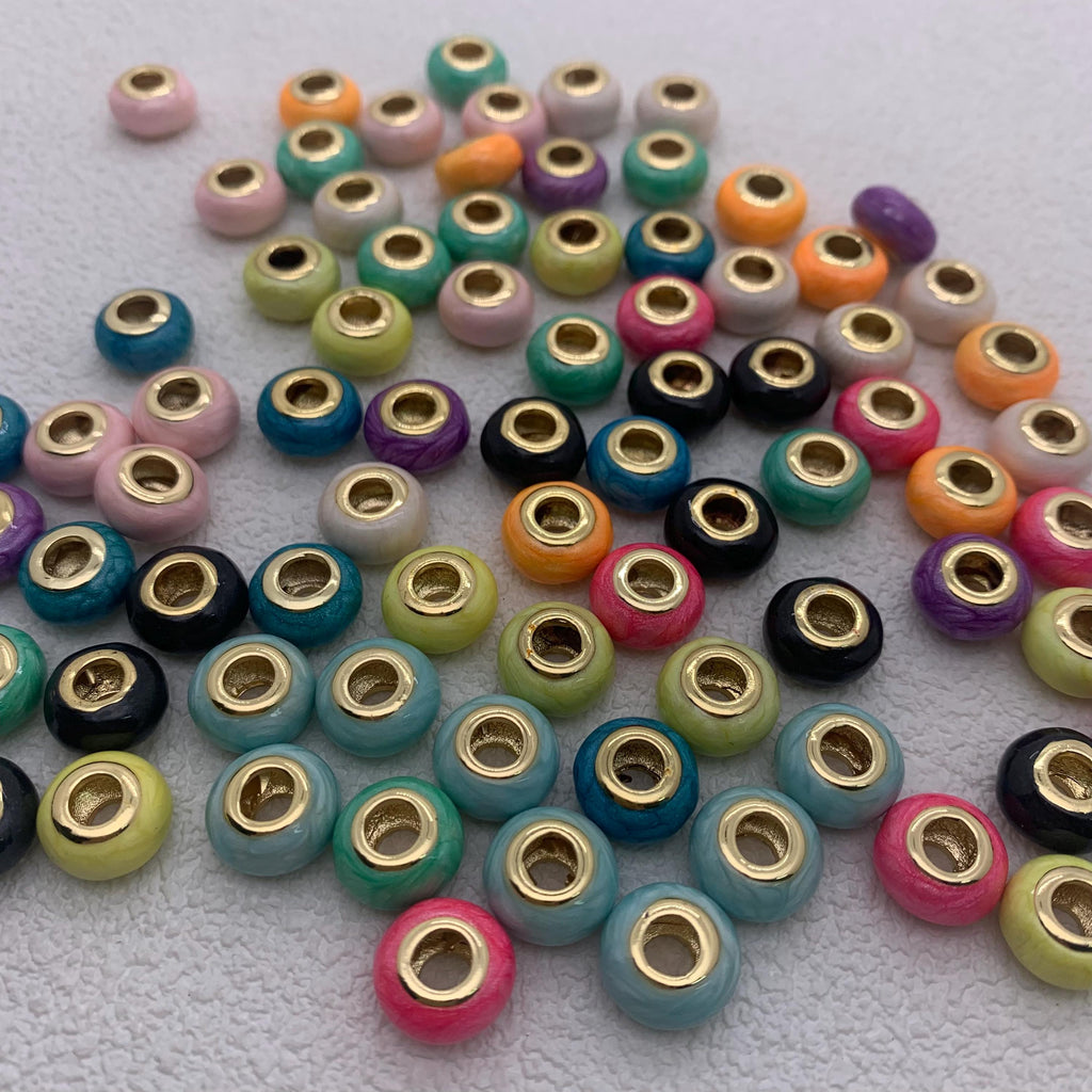 Brass Enamel Roudell Beads Big Hole Rhodium beads 10mm Colorful Beads for DIY Gifts Necklace Making Hole Size Approx 5mm