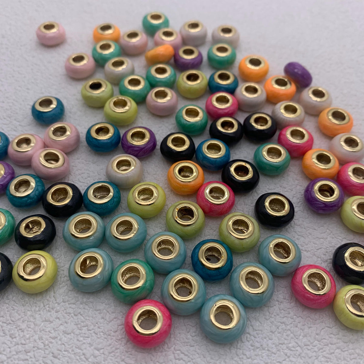 Brass Enamel Roudell Beads Big Hole Rhodium beads 10mm Colorful Beads for DIY Gifts Necklace Making Hole Size Approx 5mm