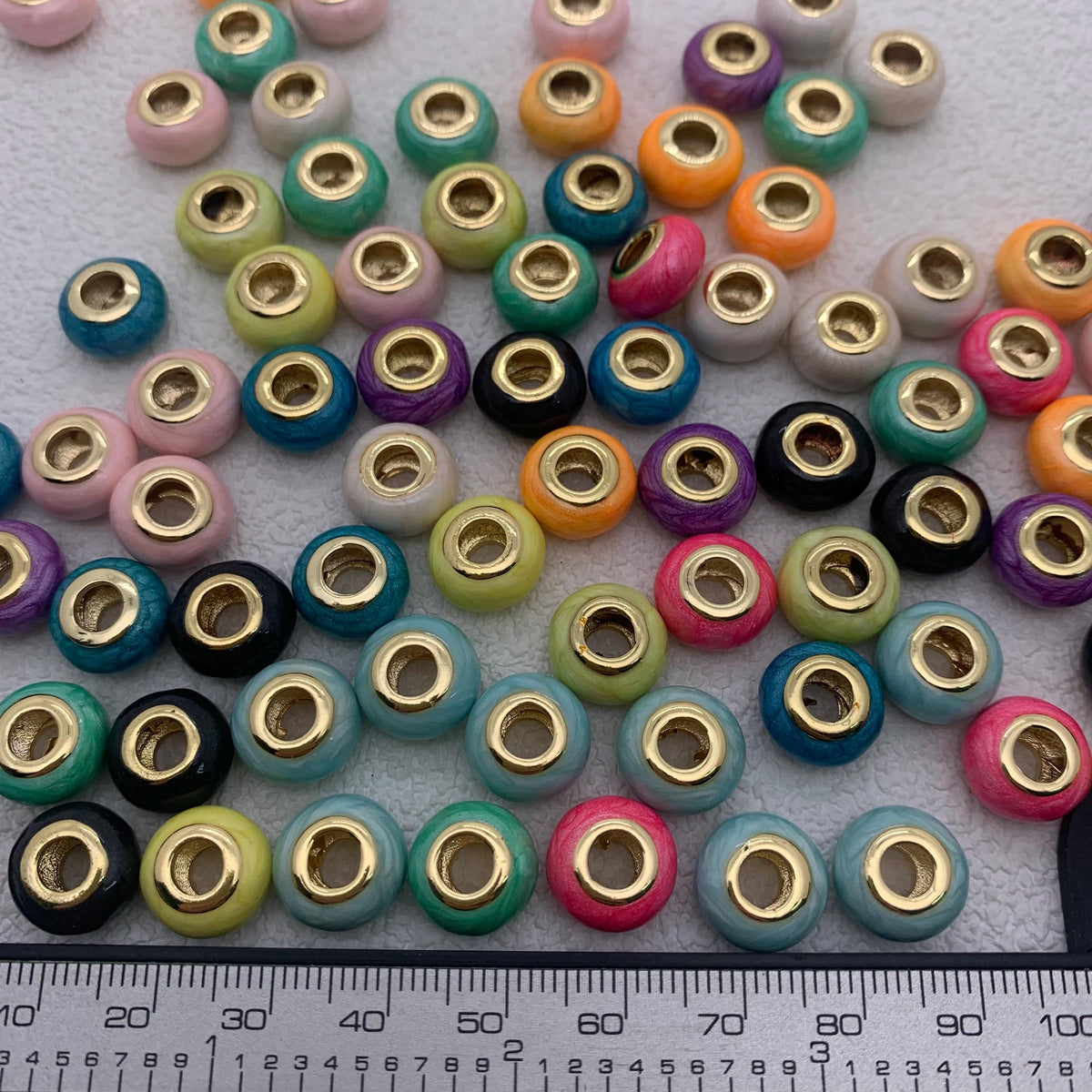 Brass Enamel Roudell Beads Big Hole Rhodium beads 10mm Colorful Beads for DIY Gifts Necklace Making Hole Size Approx 5mm