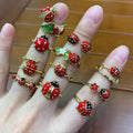 Enamel Ladybird Opening Rings Ladybug Rings Coccinella Septempunctata Opening Rings DIY Gifts for Women
