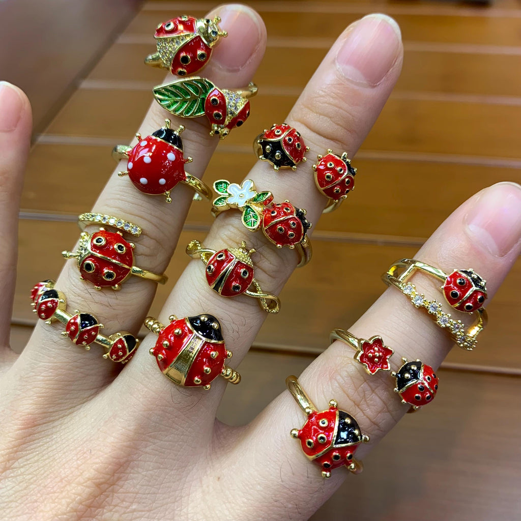Enamel Ladybird Opening Rings Ladybug Rings Coccinella Septempunctata Opening Rings DIY Gifts for Women