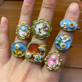 Enamel Flower Shape Opening Rings Flower Rings Opening Rings DIY Gifts for Women