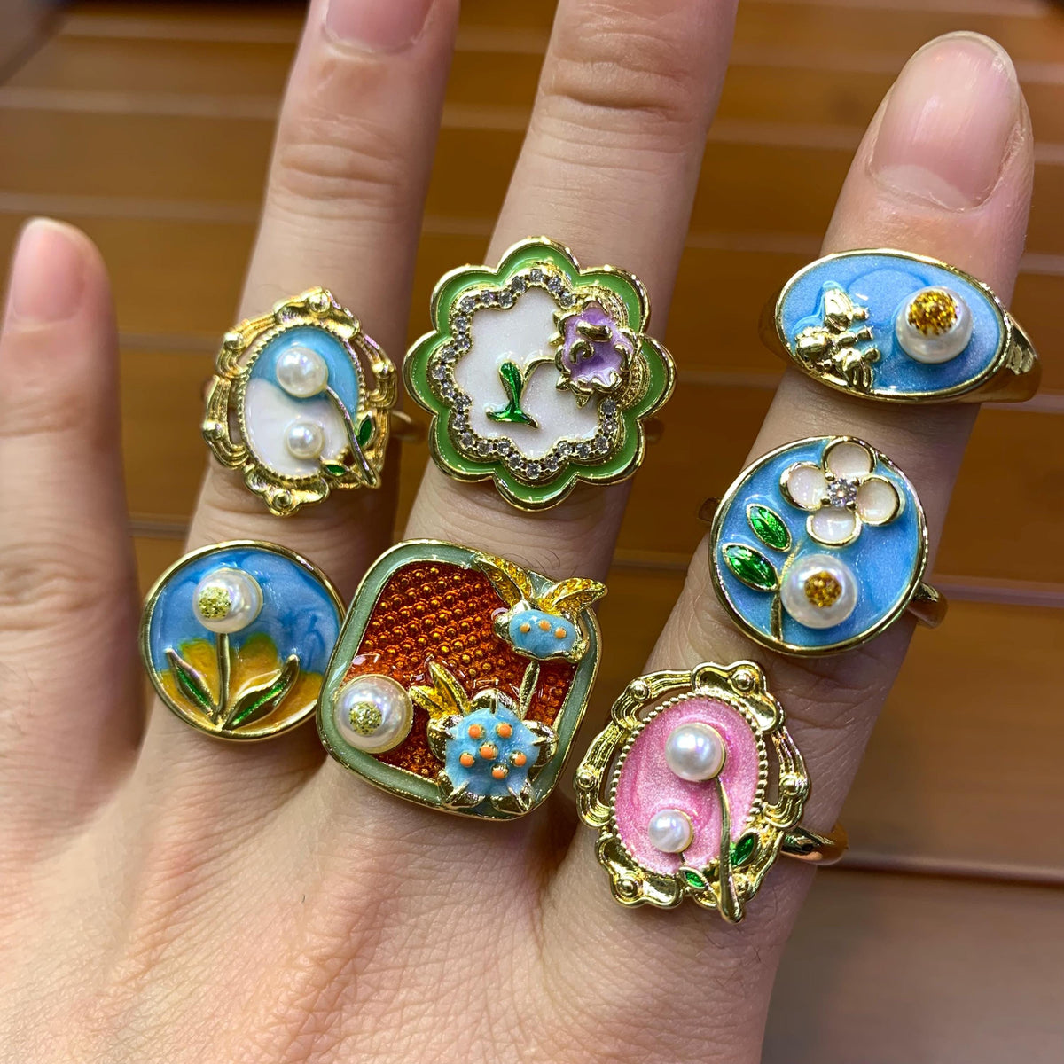 Enamel Flower Shape Opening Rings Flower Rings Opening Rings DIY Gifts for Women
