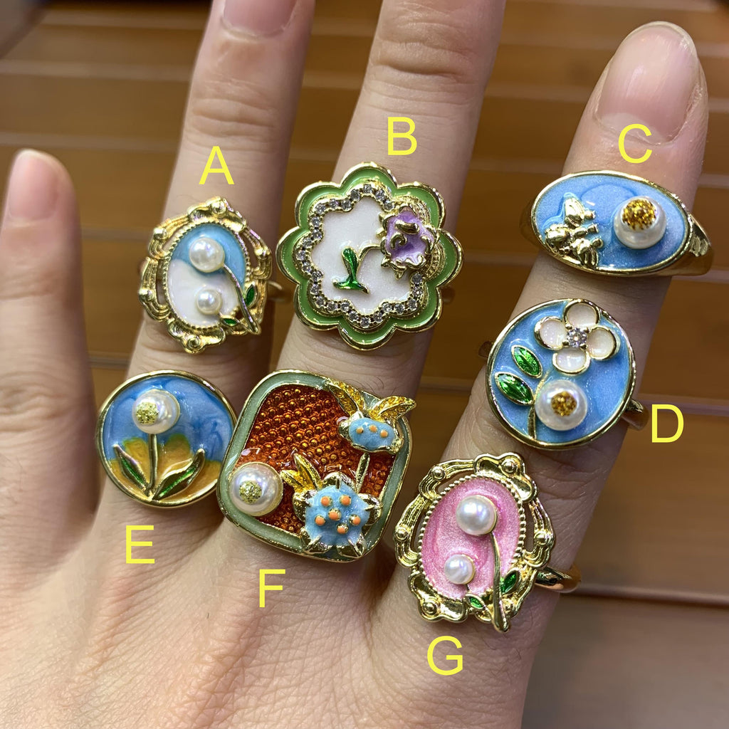 Enamel Flower Shape Opening Rings Flower Rings Opening Rings DIY Gifts for Women