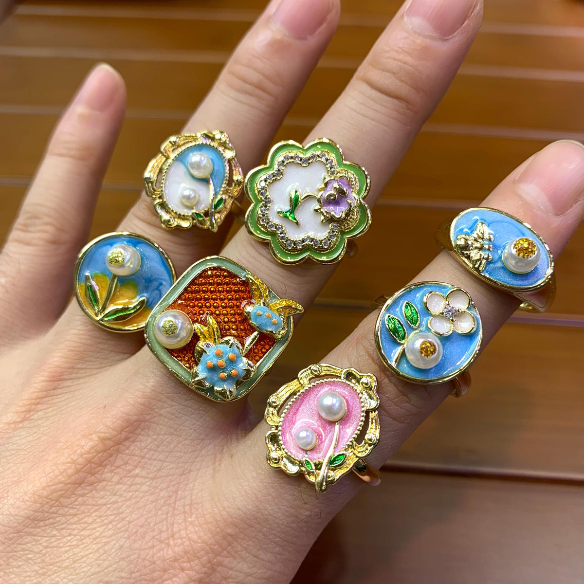Enamel Flower Shape Opening Rings Flower Rings Opening Rings DIY Gifts for Women