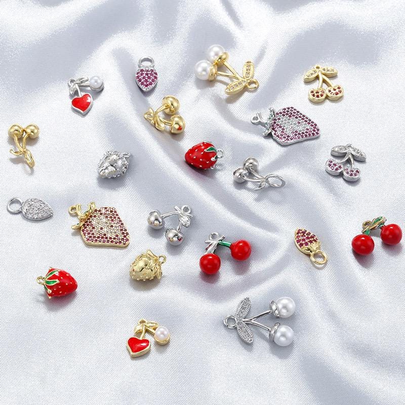 21 Kinds of Metal Enamel Pendant Fruits Strawberry Cherry Shape Pendant DIY for Necklace