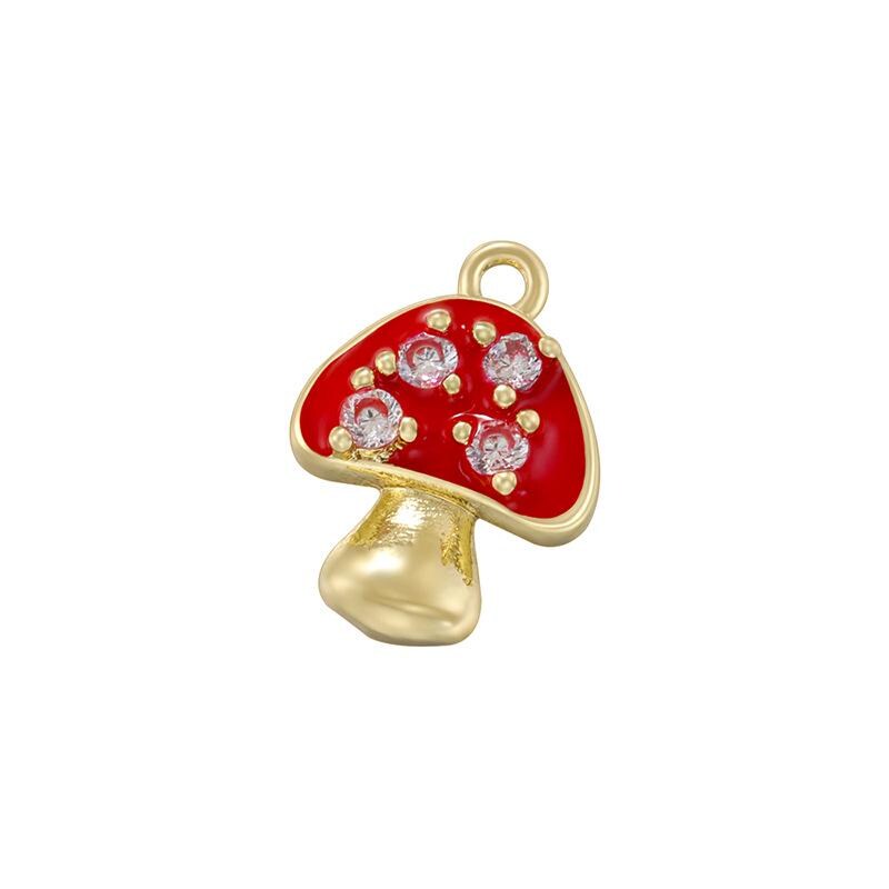 Enamel Mushroom Black Red White Pendant Gold Mushroom Shape Pendant DIY Necklace Accessory