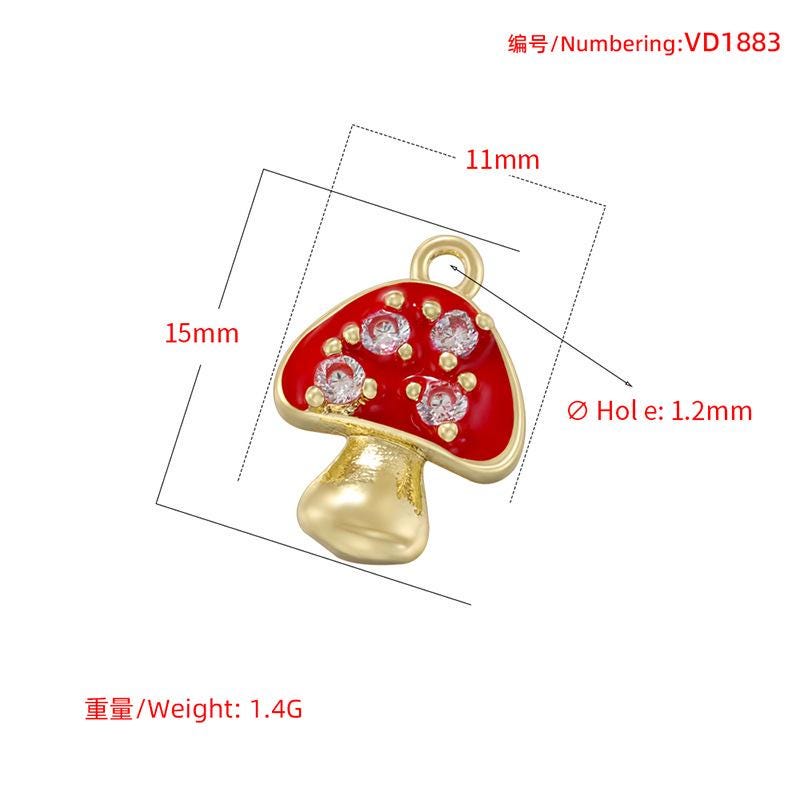 Enamel Mushroom Black Red White Pendant Gold Mushroom Shape Pendant DIY Necklace Accessory