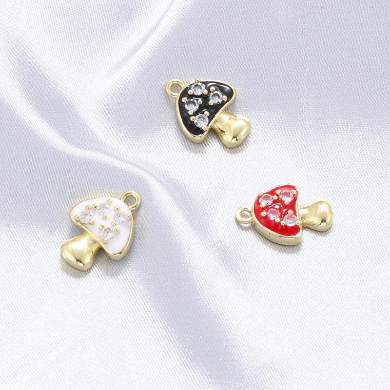 Enamel Mushroom Black Red White Pendant Gold Mushroom Shape Pendant DIY Necklace Accessory