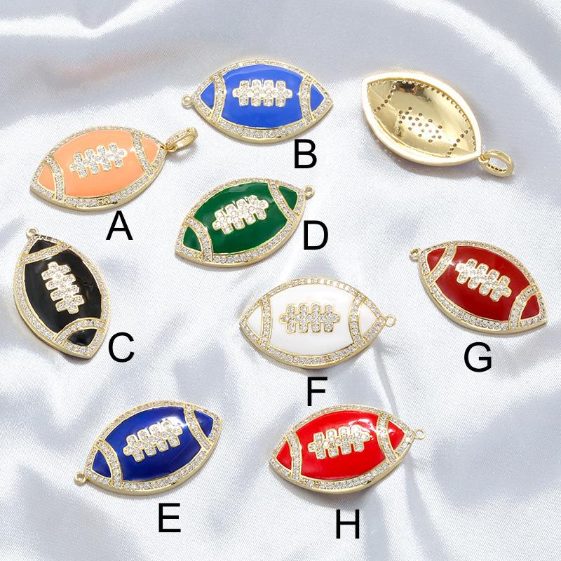 Colorful Enamel Rugby Ball Shape Pendant Oval Shape Pendant Gifts for DIY Necklace Accessory