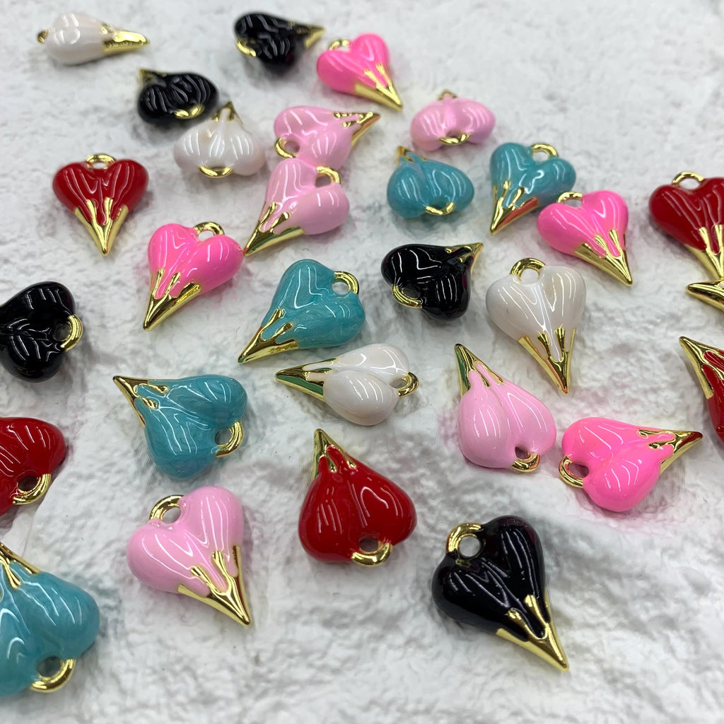 Gold Heart Charm Enamel Heart Shape Pendant Love Shape Pendant DIY Bracelet and Necklace Accessory 15 *21mm  20*28mm