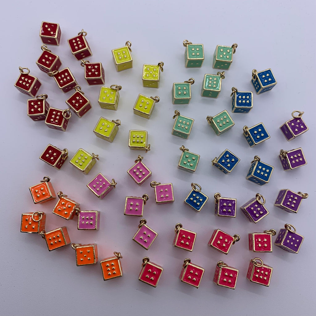Enamel Square Dice Shape Pendant Colorful Enamel Dice Pendant for DIY Jewelry and Necklace Making