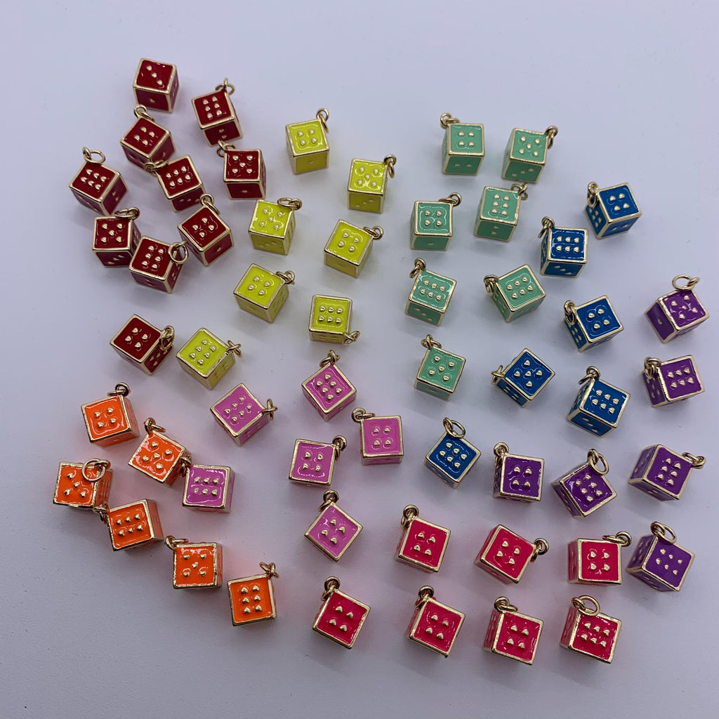 Enamel Square Dice Shape Pendant Colorful Enamel Dice Pendant for DIY Jewelry and Necklace Making