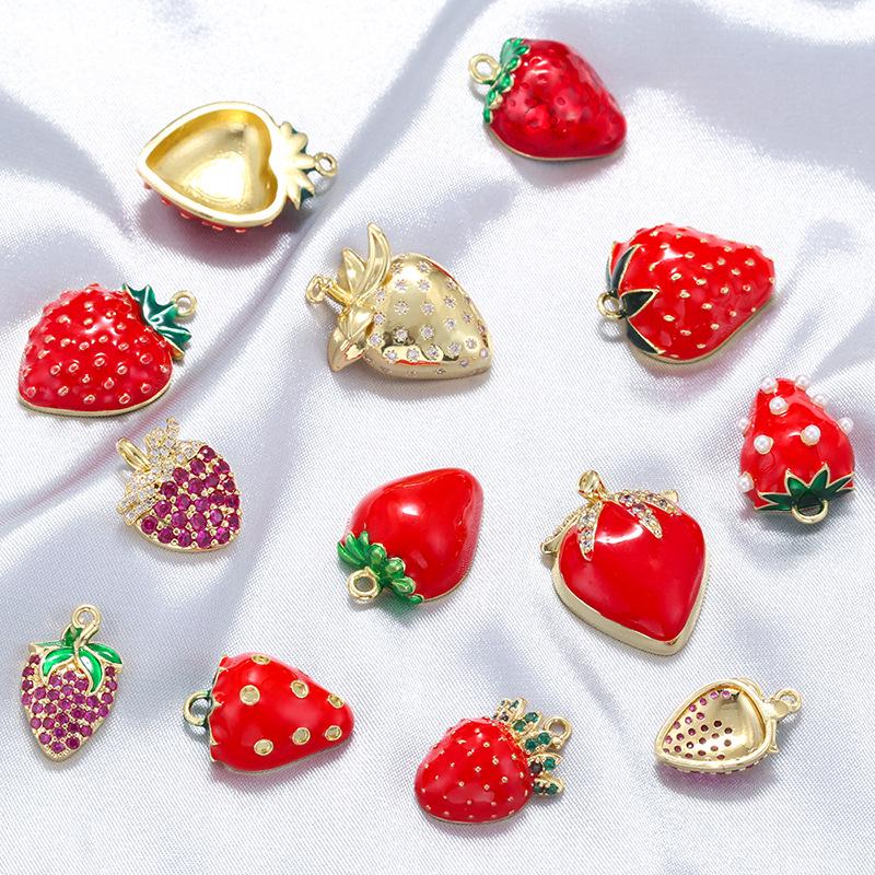 9 Kinds of Enamel Strawberry Pendant Strawberry Shape DIY Necklace Gifts for Women