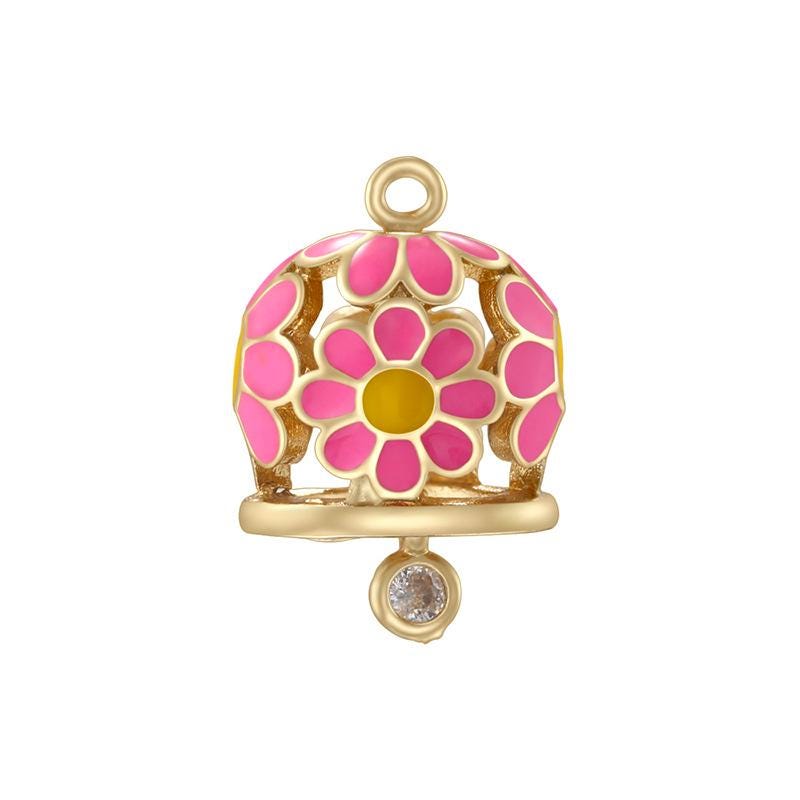 Enamel Bell Pendant Flower Bell Shape,Enamel Pendant DIY Necklace for Women
