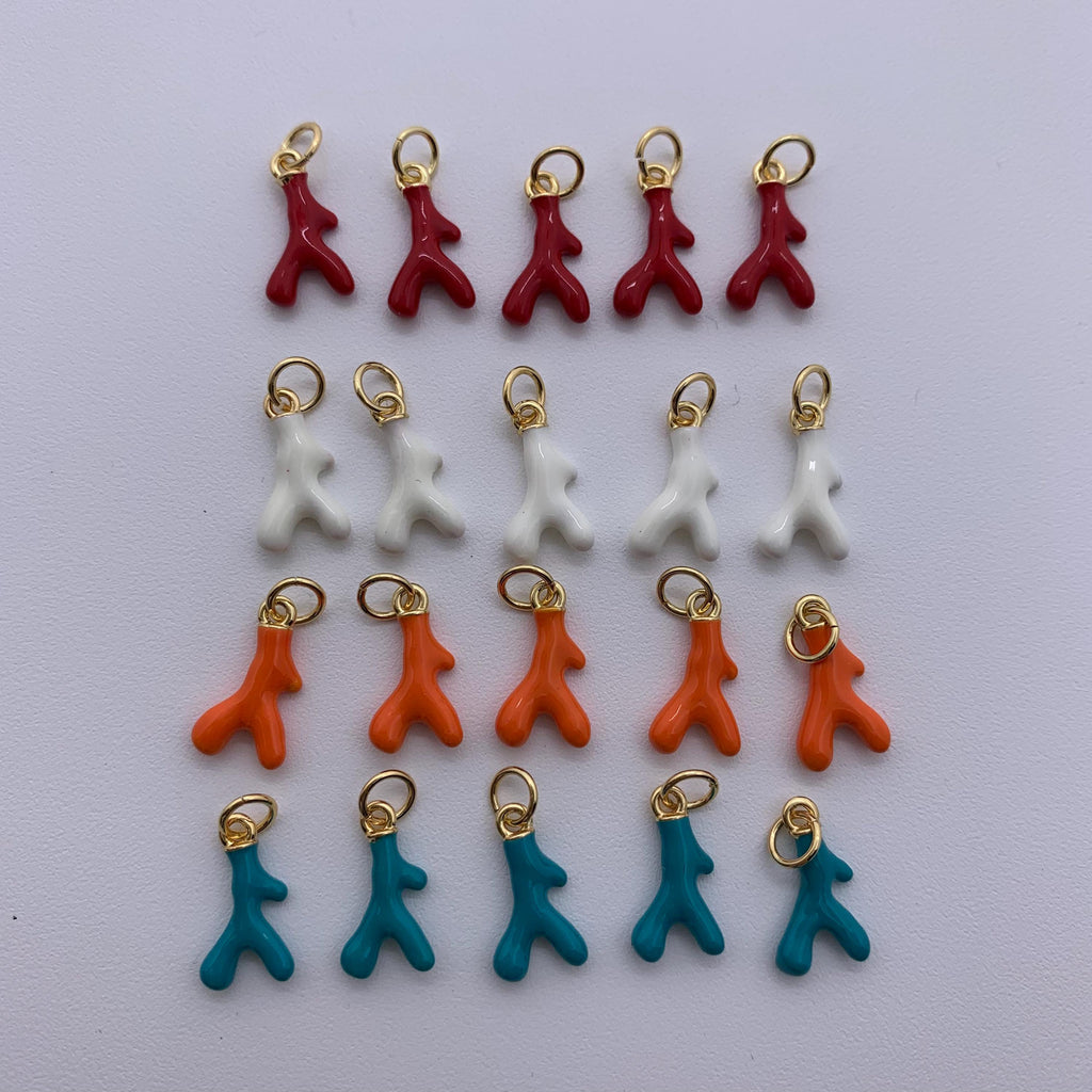 Enamel Coral Shape Pendant Brass Plated Gold Enamel Coralline Shape Charms Pendant for Jewelry DIY Making