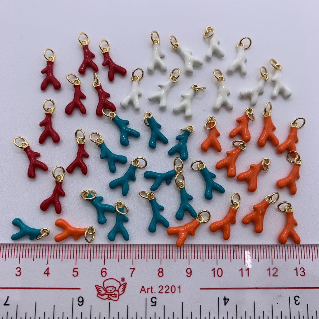 Enamel Coral Shape Pendant Brass Plated Gold Enamel Coralline Shape Charms Pendant for Jewelry DIY Making