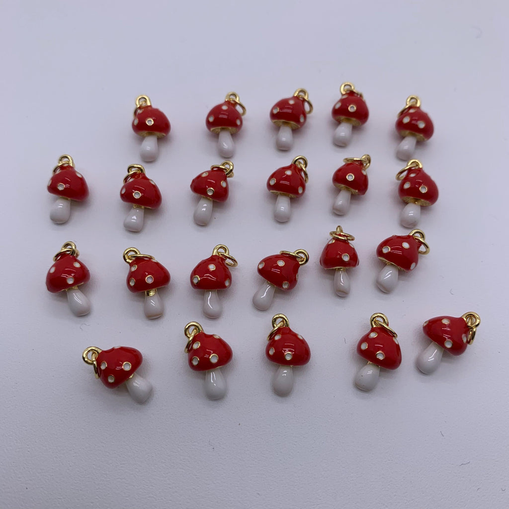 Enamel Mushroom Red Pendant Red Mushroom Shape Pendant DIY Necklace Accessory