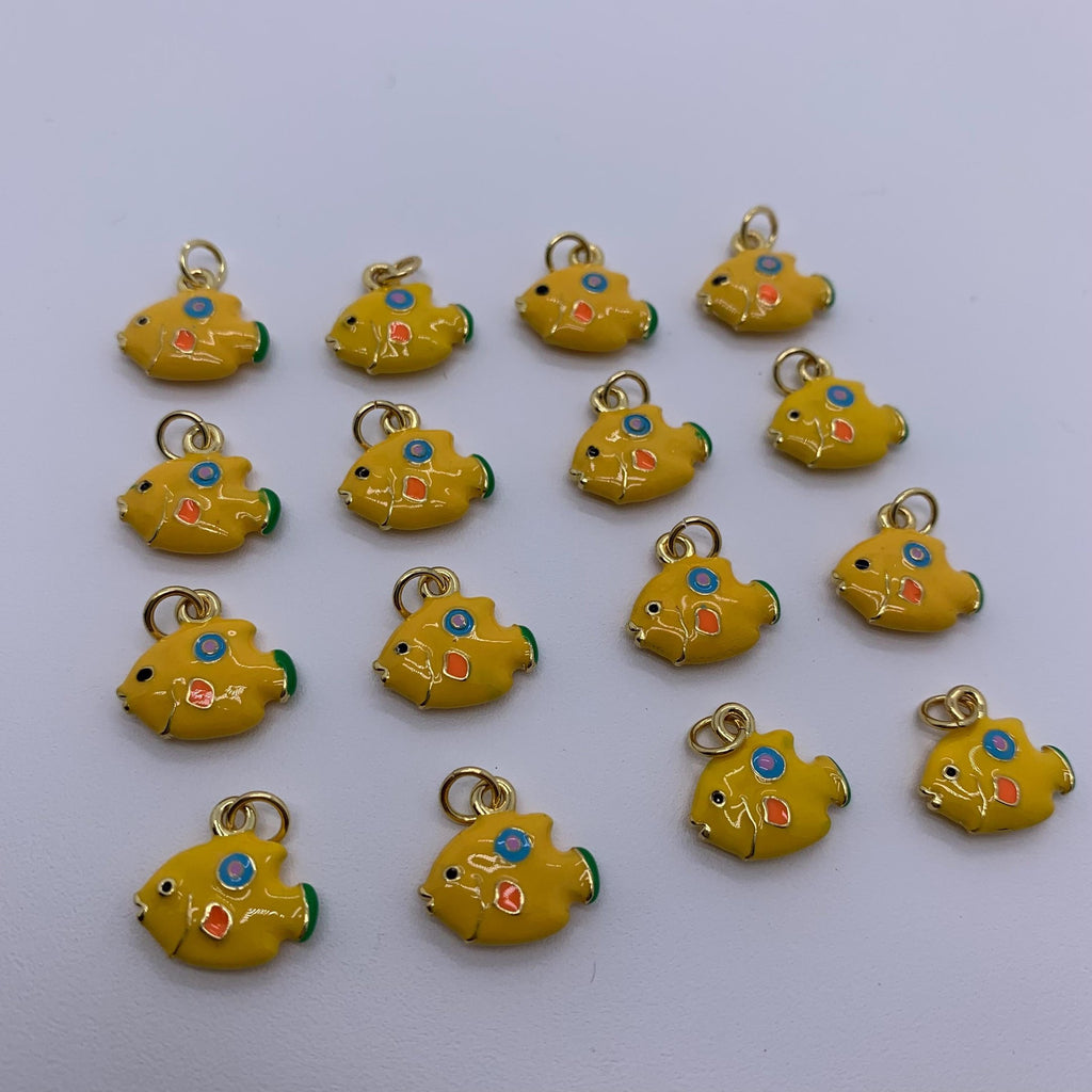 Enamel Yellow Fish Pendant Brass Fish Charms for DIY Necklace Jewelry Making