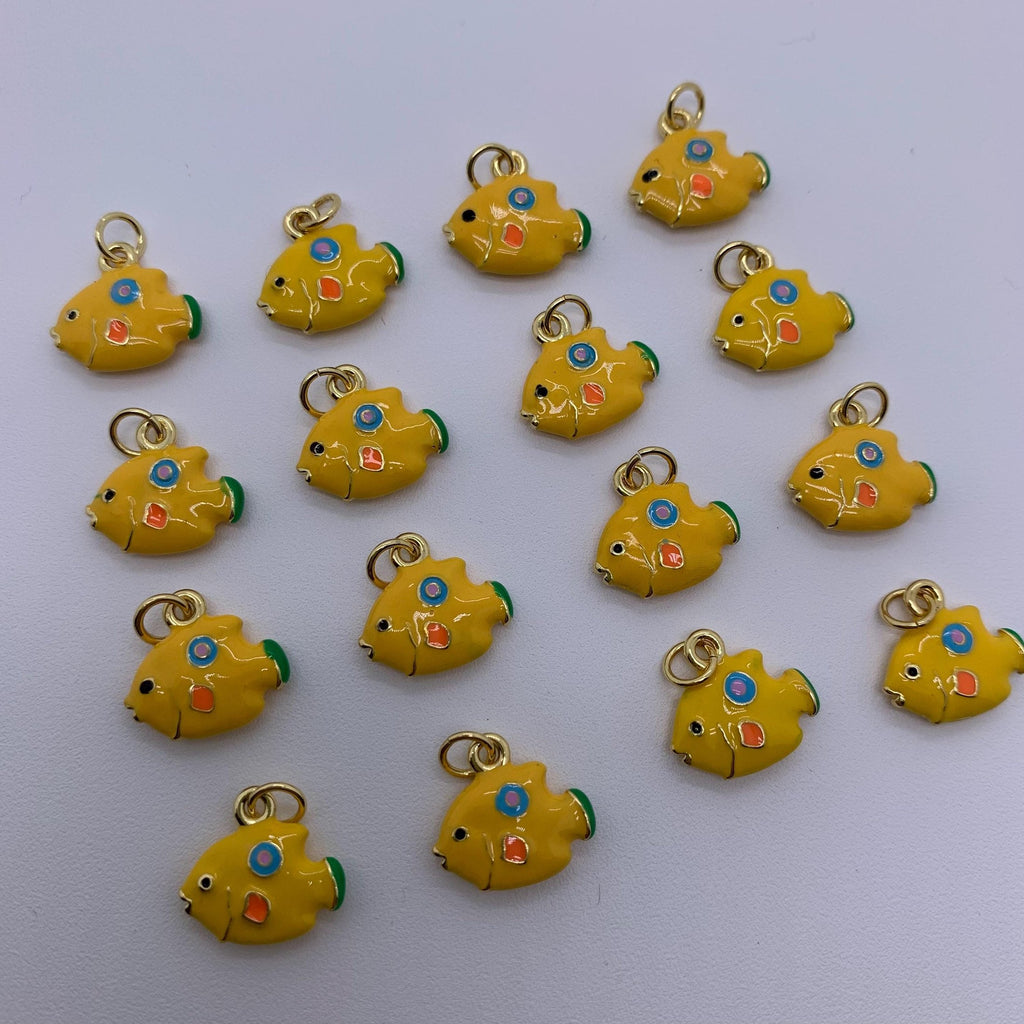 Enamel Yellow Fish Pendant Brass Fish Charms for DIY Necklace Jewelry Making