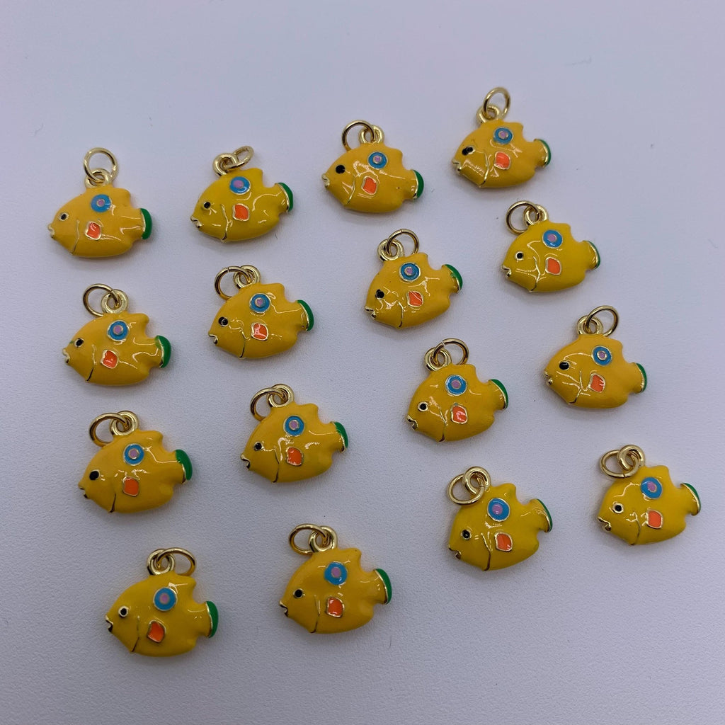 Enamel Yellow Fish Pendant Brass Fish Charms for DIY Necklace Jewelry Making