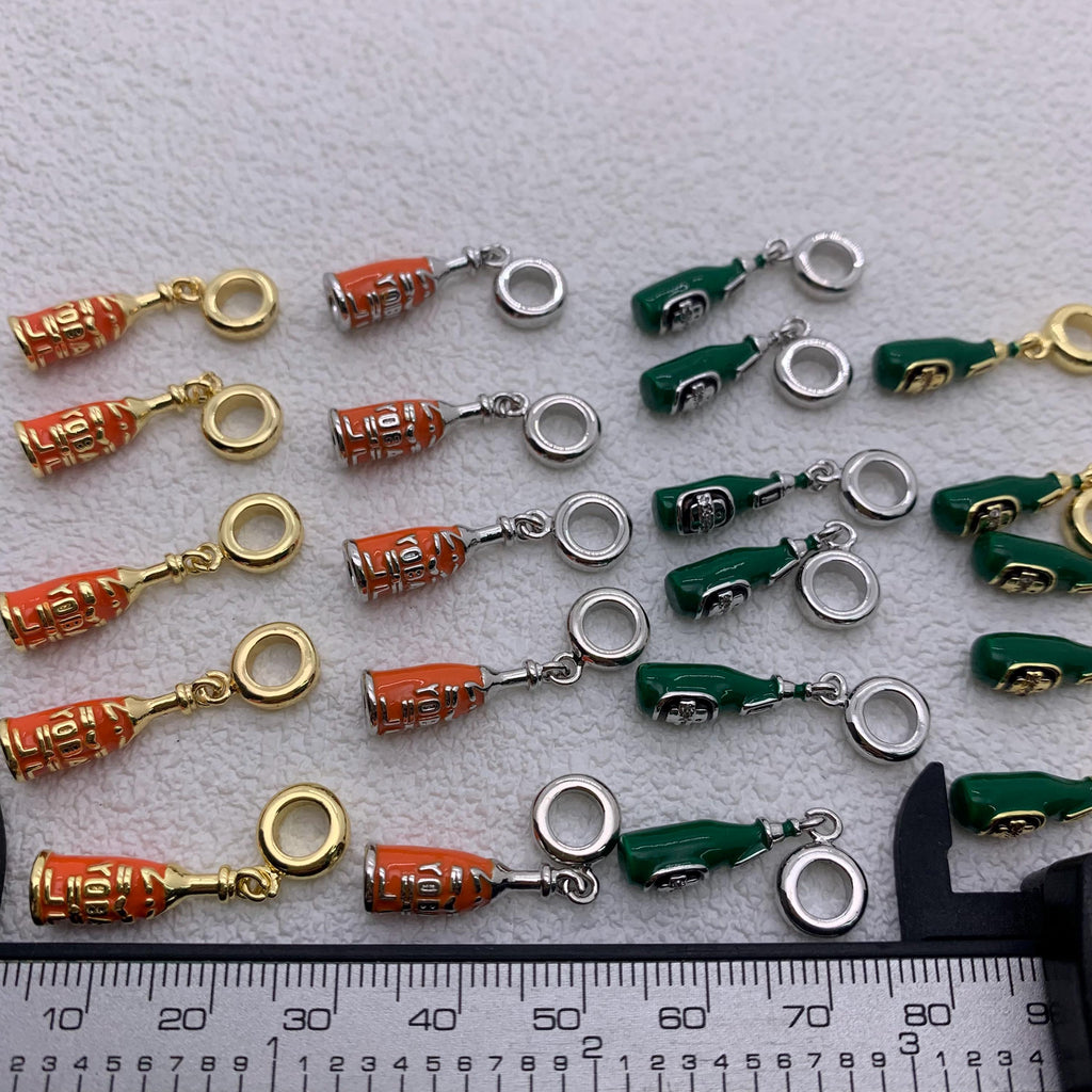 Enamel Beer Bottle Pendant Charms Bottle Shape Enamel Pendant for DIY Necklace Making