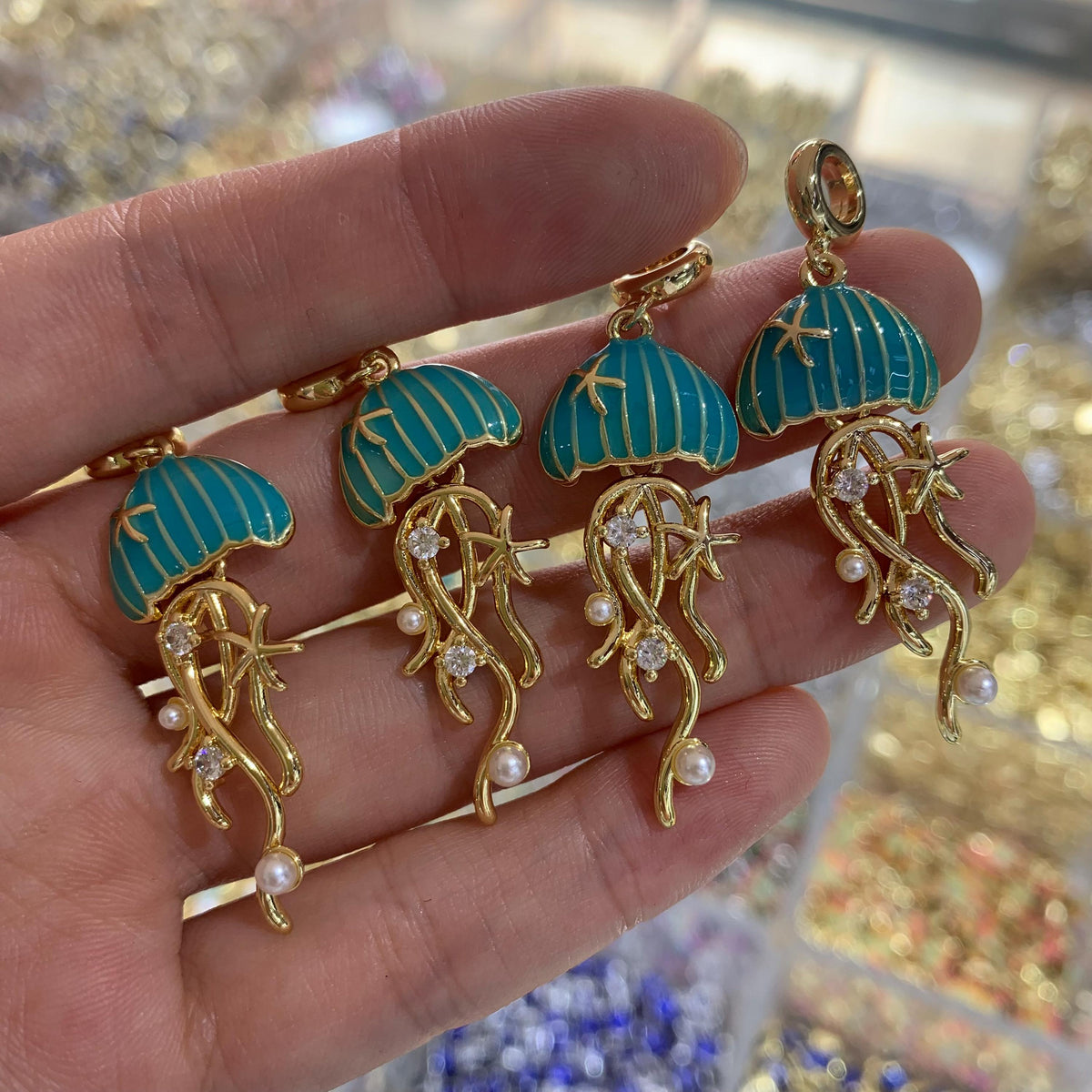 Enamel Jellyfish Shape Pendant Medusa Pendant Acaleph with peal for DIY Gifts Necklace Making