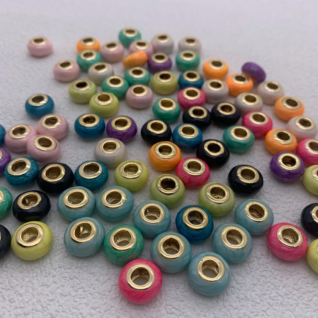 Brass Enamel Roudell Beads Big Hole Rhodium beads 10mm Colorful Beads for DIY Gifts Necklace Making Hole Size Approx 5mm