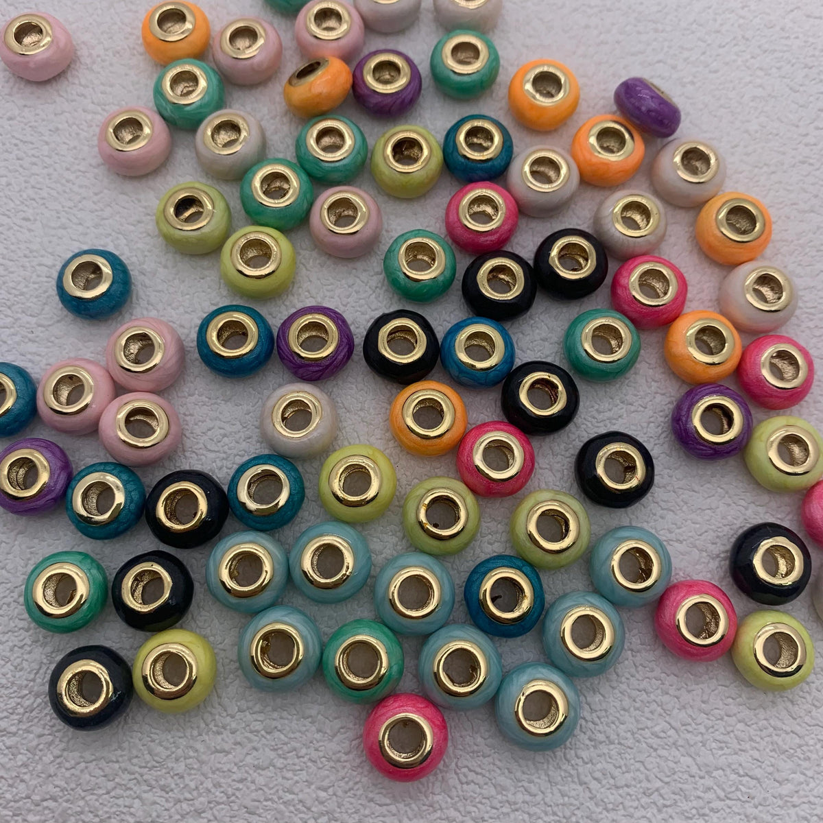 Brass Enamel Roudell Beads Big Hole Rhodium beads 10mm Colorful Beads for DIY Gifts Necklace Making Hole Size Approx 5mm