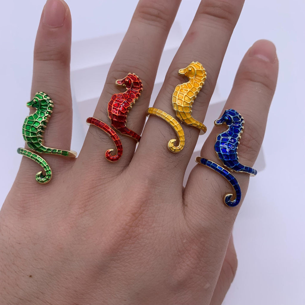 Colorful Enamel Seahorse Ring - Brass DIY Ring