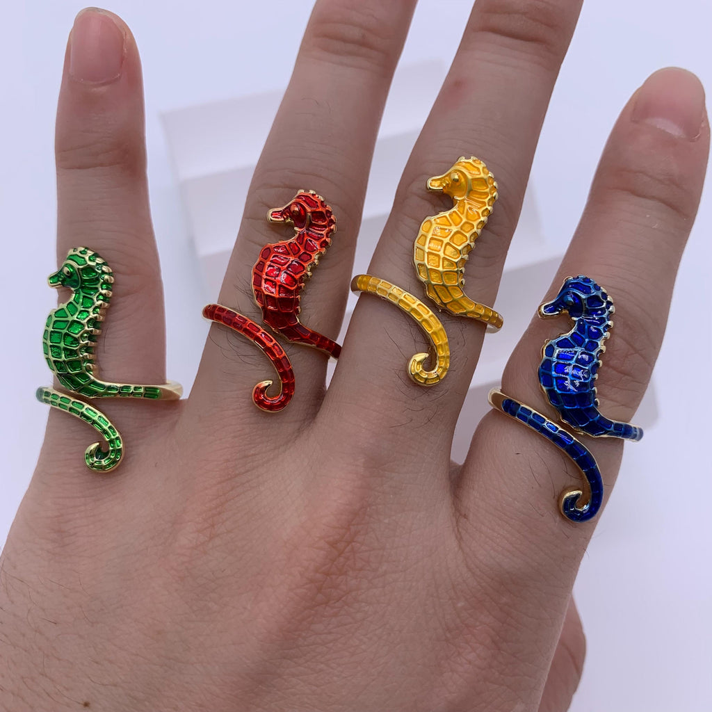 Colorful Enamel Seahorse Ring - Brass DIY Ring