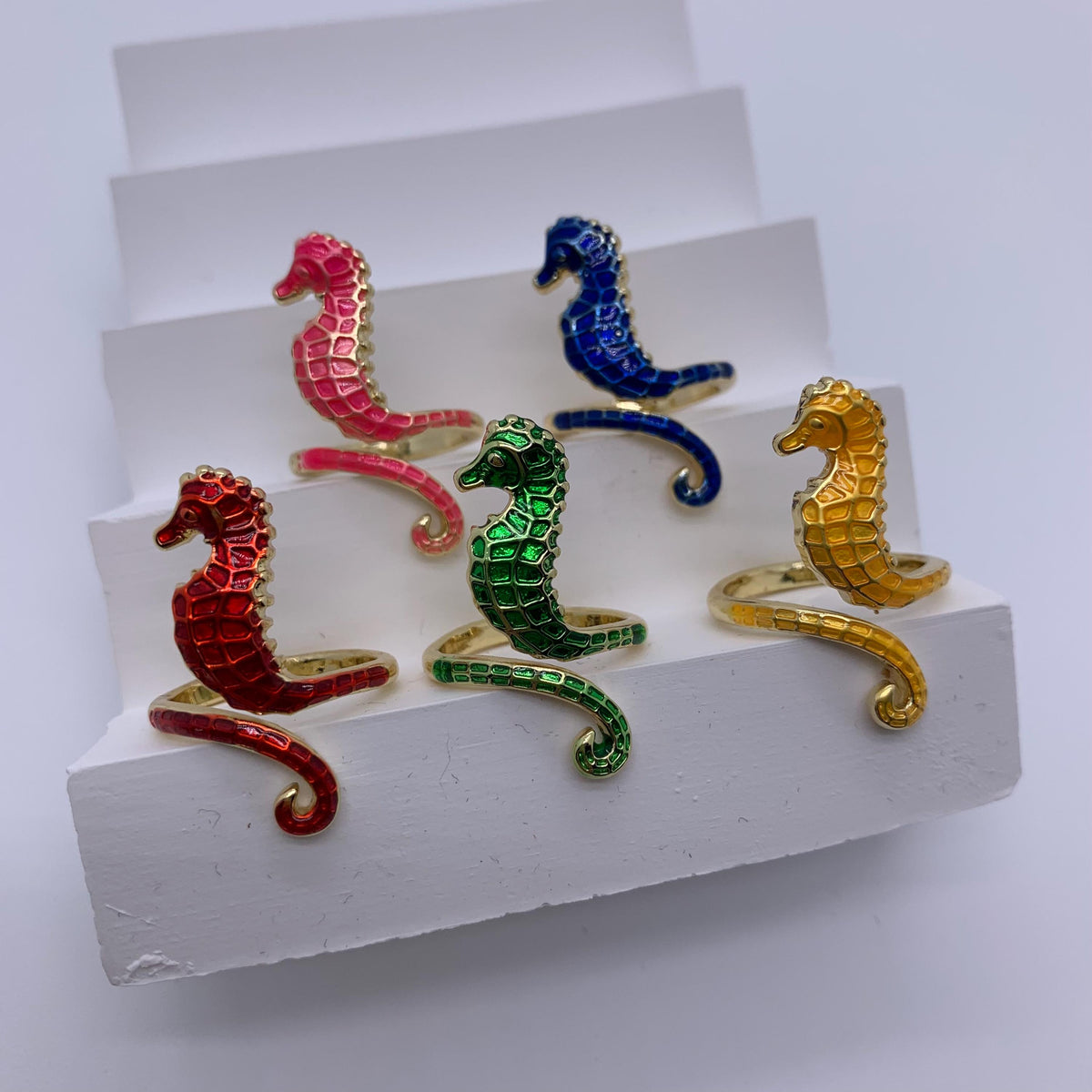 Colorful Enamel Seahorse Ring - Brass DIY Ring