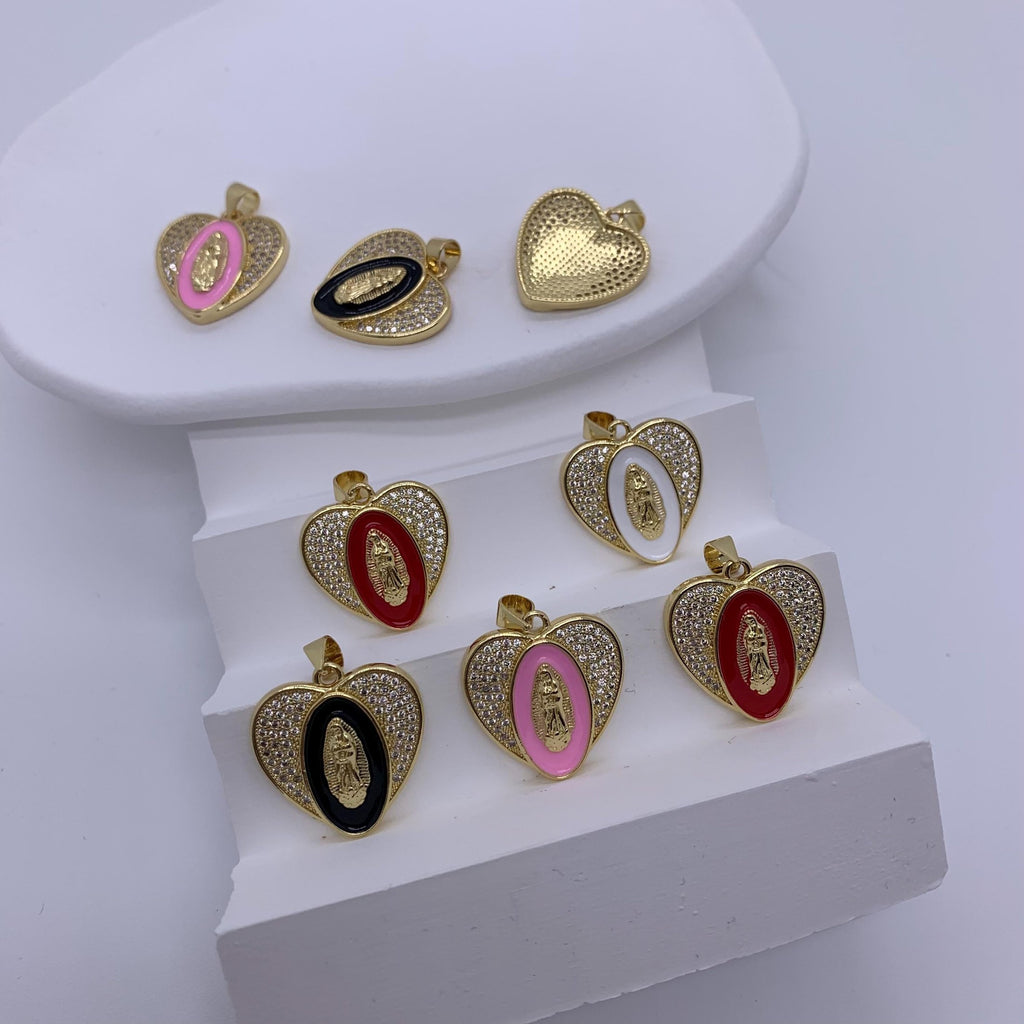 Enamel Heart Shape Pendant Heart Goddess Pendant with Zircon for DIY Gifts Necklace Making