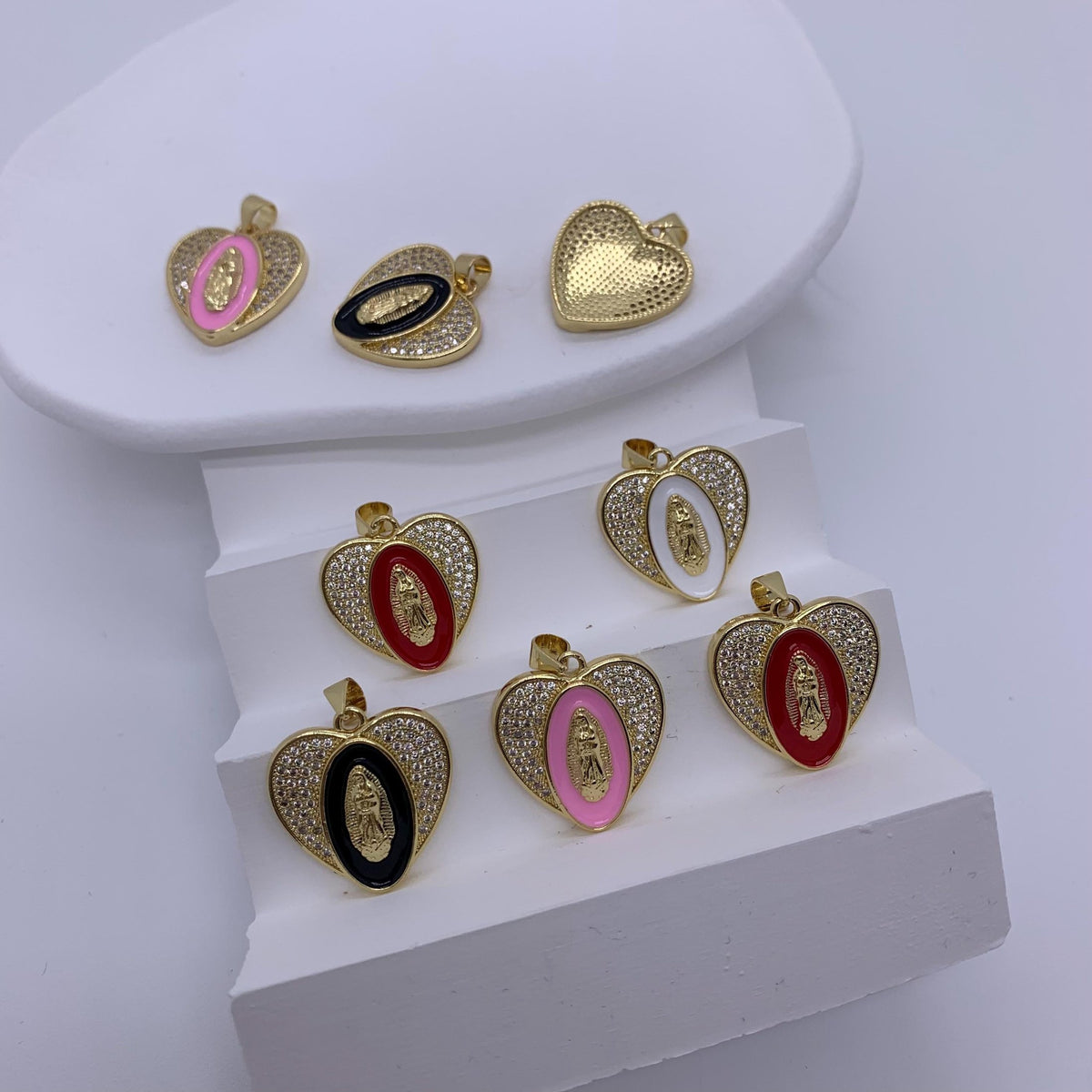 Enamel Heart Shape Pendant Heart Goddess Pendant with Zircon for DIY Gifts Necklace Making
