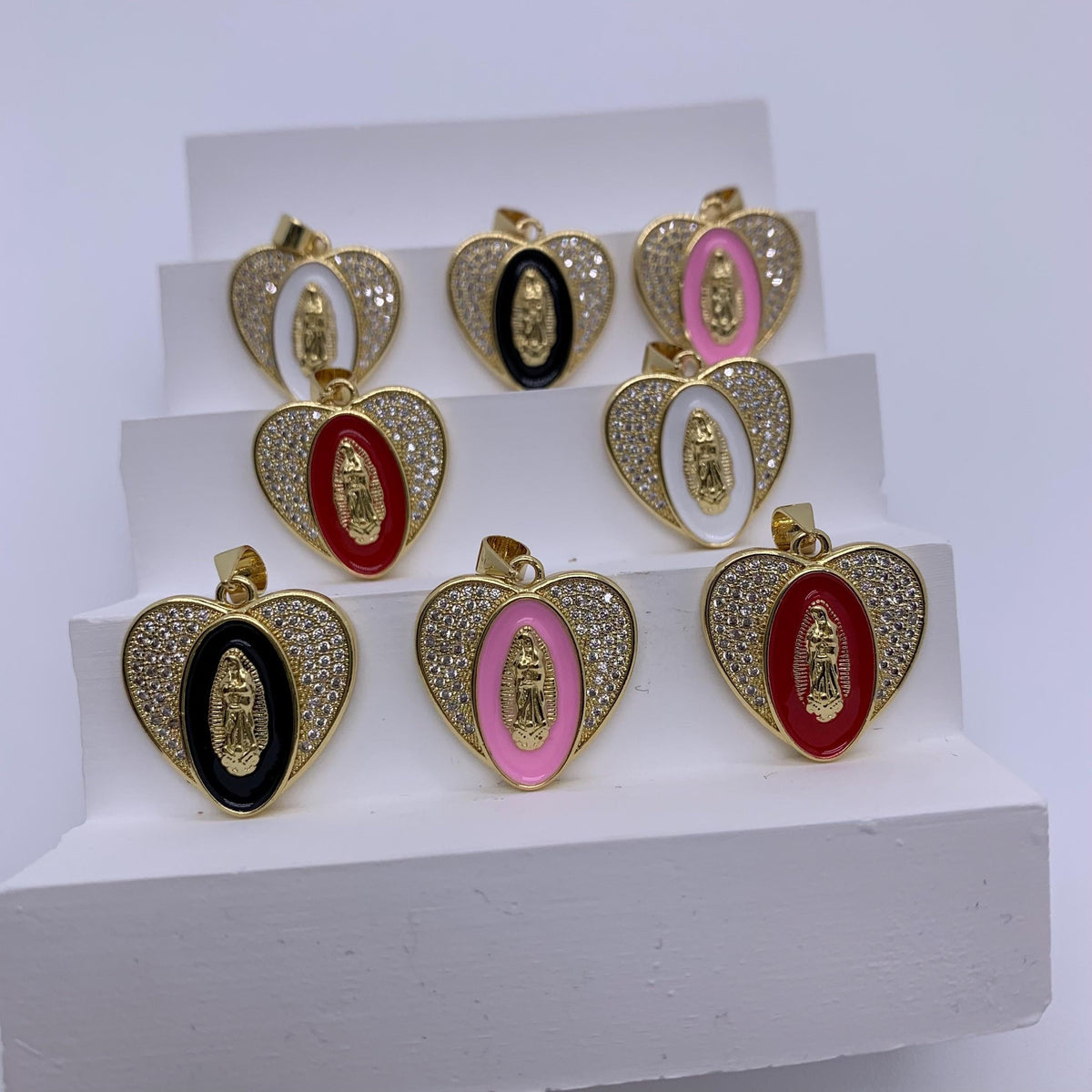 Enamel Heart Shape Pendant Heart Goddess Pendant with Zircon for DIY Gifts Necklace Making
